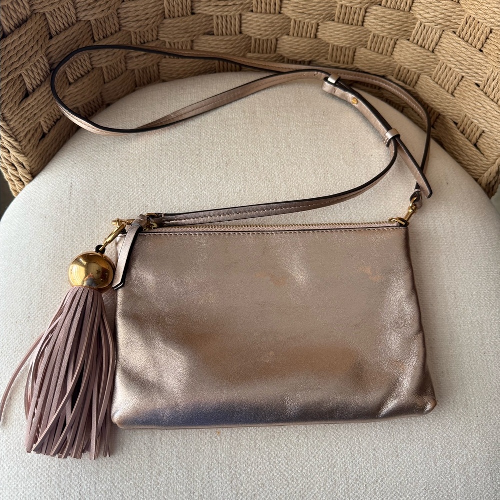 Tory Burch Elegant Metallic Rose Crossbody Bag